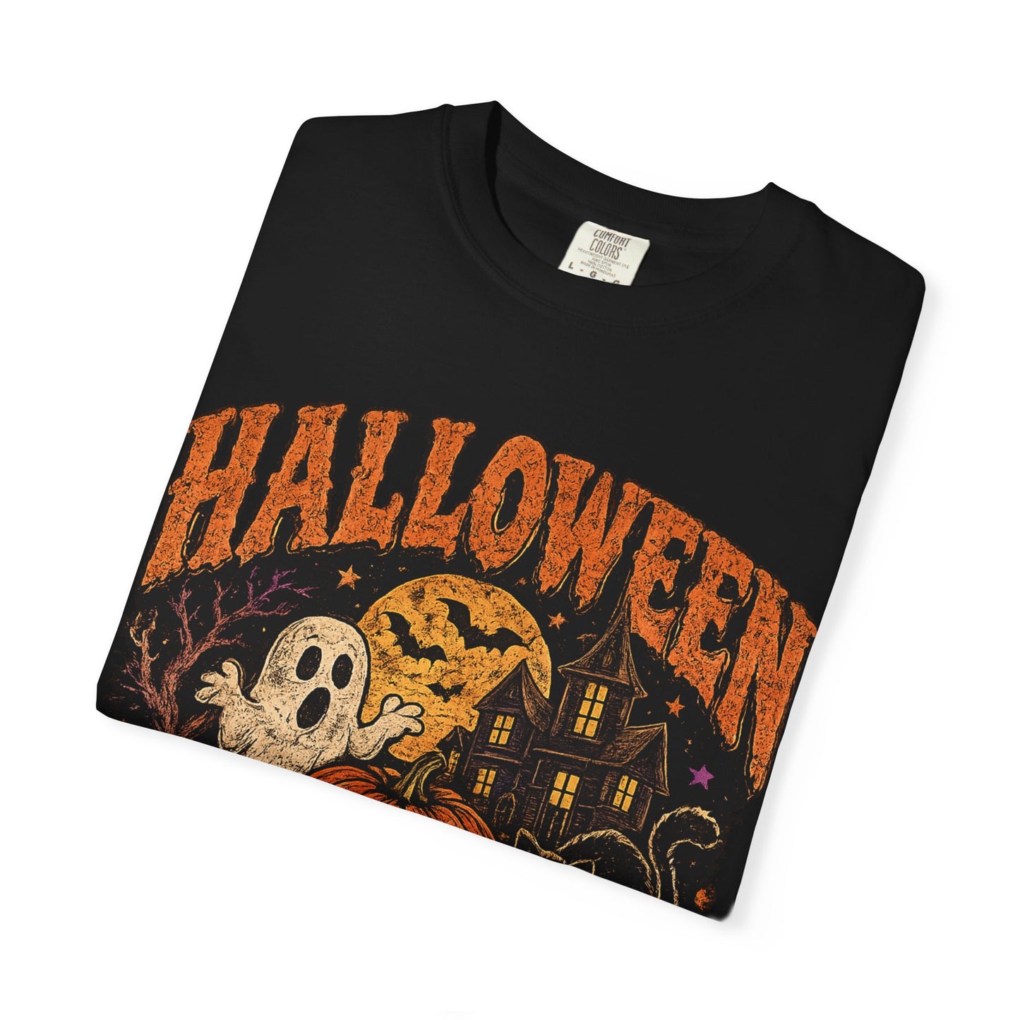 Halloween Is Cool T-Shirt — Vintage Pumpkin, Ghost & Black Cat Halloween Tee