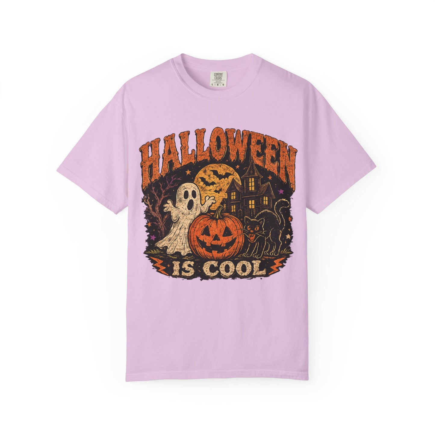 Halloween Is Cool T-Shirt — Vintage Pumpkin, Ghost & Black Cat Halloween Tee