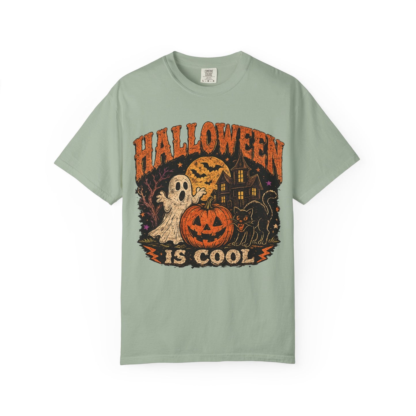 Halloween Is Cool T-Shirt — Vintage Pumpkin, Ghost & Black Cat Halloween Tee