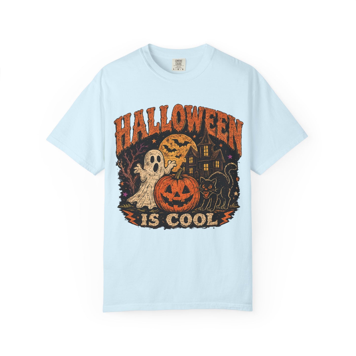 Halloween Is Cool T-Shirt — Vintage Pumpkin, Ghost & Black Cat Halloween Tee