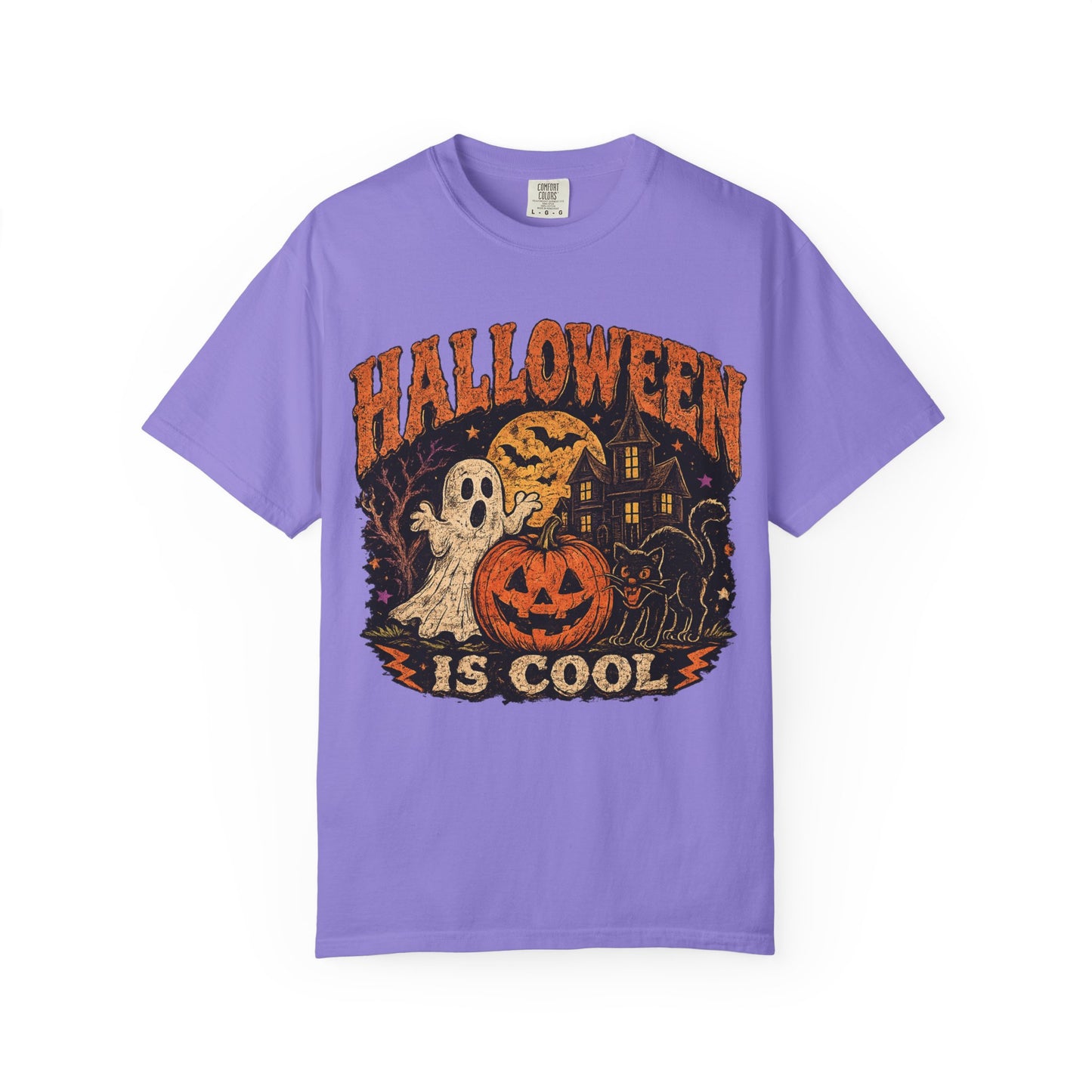 Halloween Is Cool T-Shirt — Vintage Pumpkin, Ghost & Black Cat Halloween Tee