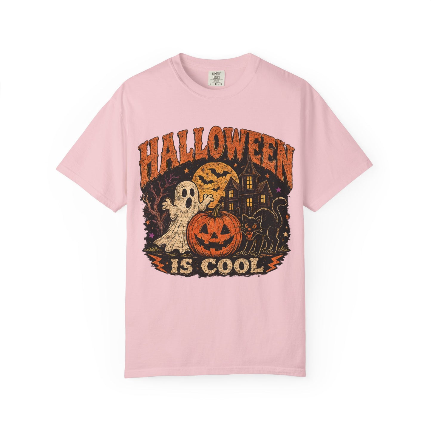 Halloween Is Cool T-Shirt — Vintage Pumpkin, Ghost & Black Cat Halloween Tee