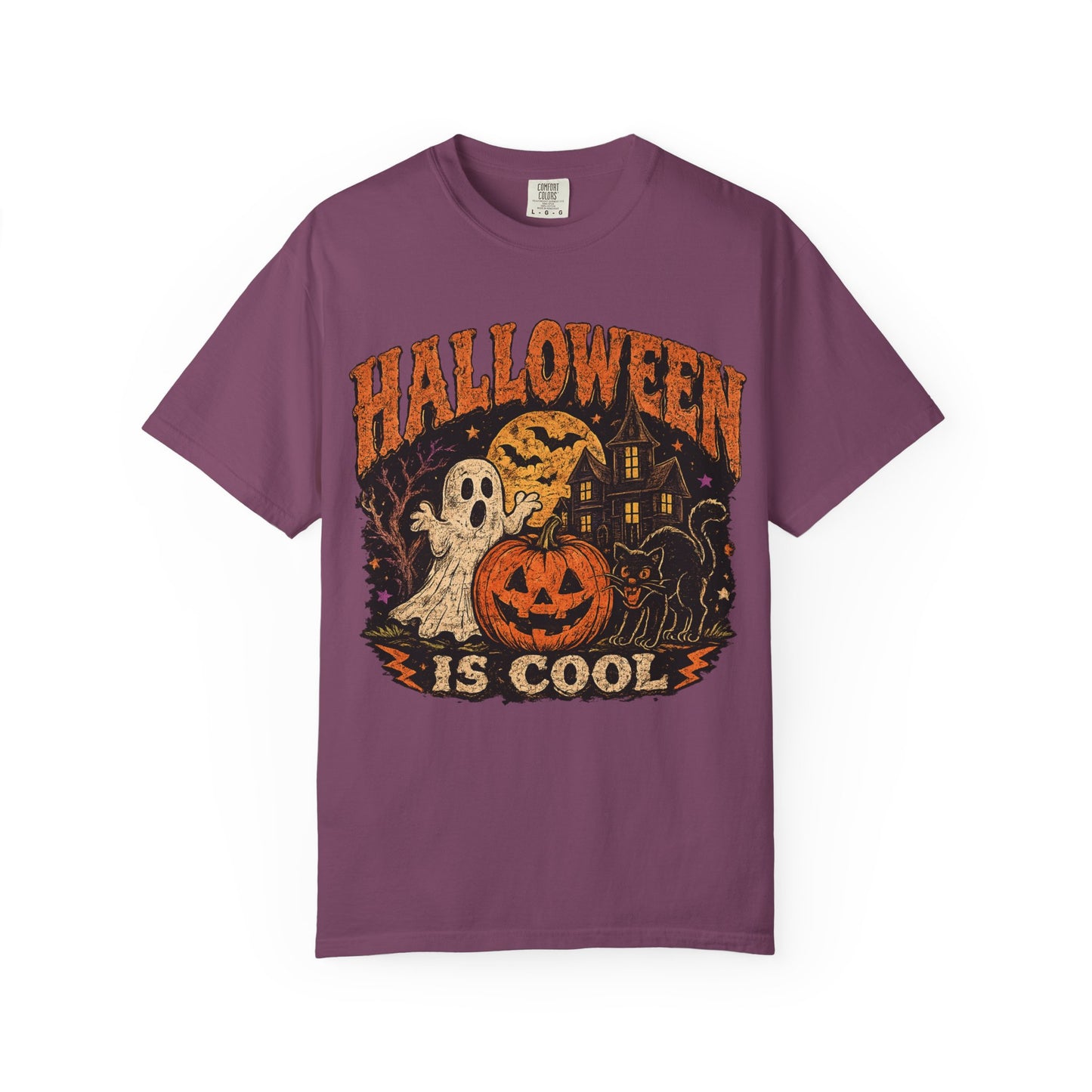 Halloween Is Cool T-Shirt — Vintage Pumpkin, Ghost & Black Cat Halloween Tee